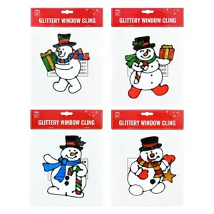 Hình Dán Cửa Sổ Hình Người Tuyết Kim Tuyến, Glittery Window Cling, Snowman (18cm) - UNCLE BILLS