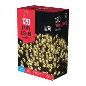 Đèn LED Nhấp Nháy Ánh Sáng Trắng Ấm, 120 Fairy Lights with 7 Flashing Effects, Warm White (5.95m) - UNCLE BILLS