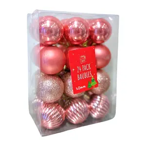 Quả Châu Trang Trí Giáng Sinh Màu Hồng, 24 Pack Rose Baubles (40mm) - UNCLE BILLS