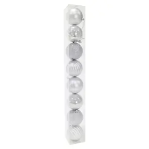Quả Châu Trang Trí Giáng Sinh Màu Bạc, 8 Pack Silver Baubles (80mm) - UNCLE BILLS