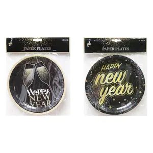 Đĩa Giấy Năm Mới (Nhiều Mẫu), Happy New Year Paper Plates, 6 Cái (23cm) - UNCLE BILLS