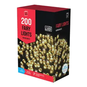 Đèn LED Nhấp Nháy Ánh Sáng Trắng Ấm, 200 Fairy Lights with 7 Flashing Effects, Warm White (11.94m) - UNCLE BILLS