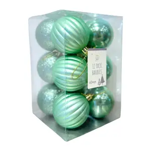 Quả Châu Trang Trí Giáng Sinh Màu Bạc Hà, 12 Pack Mint Baubles (60mm) - UNCLE BILLS