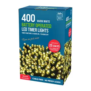 Đèn Led Hẹn Giờ Màu Trắng Ấm, 400 Warm White Battery Operated LED Timer Lights (31.9m) - UNCLE BILLS