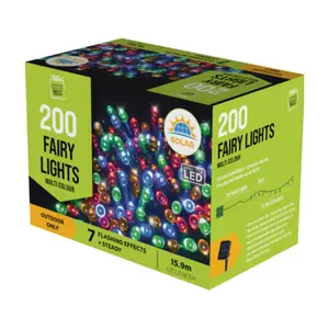 Đèn LED Năng Lượng Mặt Trời Nhấp Nháy Nhiều Màu, 200 Solar Fairy Lights with 7 Flashing Effects, Multi Colour (15.9m) - UNCLE BILLS
