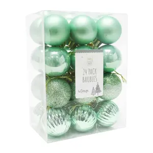 Quả Châu Trang Trí Giáng Sinh Màu Xanh Lá, 24 Pack Sage Green Baubles (40mm) - UNCLE BILLS