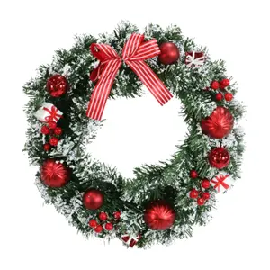 Vòng Nguyệt Quế Trái Châu, Nơ, Quà Trang Trí Giáng Sinh, Deluxe Heavy Snowy Pine Wreath (40cm) - UNCLE BILLS