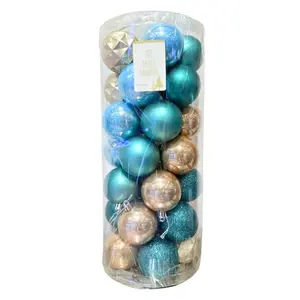 Quả Châu Noel Tông Xanh Biển, Christmas Frost Baubles, Teal Blue Theme, 35 Trái (60mm) - UNCLE BILLS