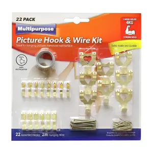 Bản Lề, Móc Treo Tranh & Dây Kẽm, Multipurpose Picture Hook & Wire Kit, Holds 4kg, 22 Cái (2m) - UNCLE BILLS
