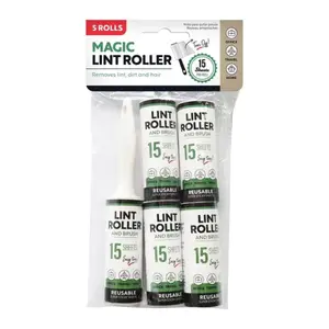 Cây Lăn Bụi, Xơ Vải & Lông, Mini Travel Magic Lint Roller & Brush, 5 Cuộn - UNCLE BILLS
