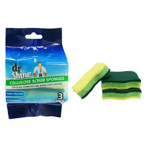 Miếng Bọt Biển 1 Mặt Nhám, Cellulose Scrub Sponges, 3 Cái - DR SHINE
