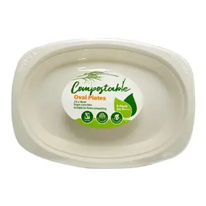 Đĩa Bã Mía Tự Phân Huỷ Hình Bầu Dục, Compostable Oval Plates, 6 Cái (23 x 16cm) - UNCLE BILLS