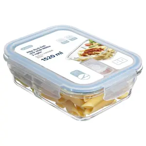 Hộp Thủy Tinh Chữ Nhật 2 Ngăn, Nikko Rectangle Glass Storage Container, 1520ml (233 x 177 x 76mm) - INOCHI