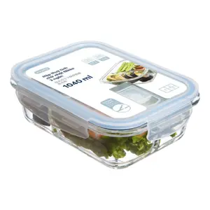 Hộp Thủy Tinh Chữ Nhật 3 Ngăn, Nikko Rectangle Glass Storage Container, 1040ml (210 x 159 x 67mm) - INOCHI