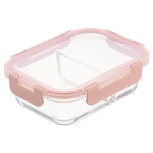 Hộp Thủy Tinh Chữ Nhật 2 Ngăn, Nikko Pure Rectangle Glass Storage Container, 1520ml (234 x 177 x 75mm) - INOCHI