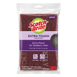 Cước Rửa Chén Siêu Mạnh, Scotch-Brite, Extra Tough Scrub Pads, 4 Miếng (100 x 150mm) - 3M