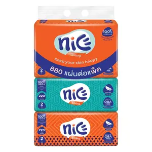 Khăn Giấy Lau Mặt 2 Lớp, Living, Softpack Facial Tissue, OBA Free, 4 Gói, 880 Tờ - NICE