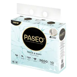 Khăn Giấy Lau Mặt 4 Lớp, Thick & Soft Facial Tissue, 10 Gói, 900 Tờ - PASEO