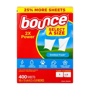 Giấy Xả Làm Mềm Vải & Thơm Quần Áo, Dryer Sheets, Outdoor Fresh, 400 Tờ (16 x 15cm) - BOUNCE