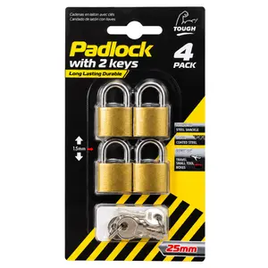 Ổ Khóa Thép & Chìa Khóa, Tough Padlock with 2 Keys, 4 Bộ (25mm) - UNCLE BILLS