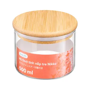 Hũ Thủy Tinh Nắp Tre, Nikko Glass Jar with Bamboo Lid, 500ml (97 x 97 x 84mm) - INOCHI