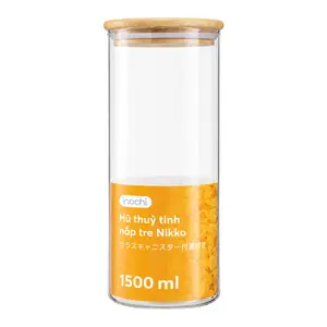 Hũ Thủy Tinh Nắp Tre, Nikko Glass Jar with Bamboo Lid, 1500ml (97 x 97 x 245mm) - INOCHI