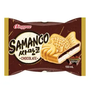 Kem Bánh Cá Vani Nhân Socola, Samanco, Vanilla Ice Cream Sandwich with Chocolate Syrup (150ml) - BINGGRAE