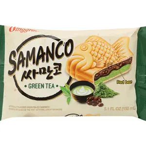 Kem Bánh Cá Trà Xanh Nhân Đậu Đỏ, Samanco, Green Tea Ice Cream Sandwich with Red Bean Paste (150ml) - BINGGRAE