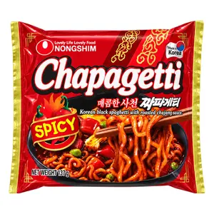 Mì Trộn Tương Đen Cay, Chapagetti Spicy, Korean Black Spaghetti with Roasted Chajang Sauce (137g) - NONGSHIM