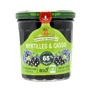 Mứt Việt Quất & Lý Chua Đen Hữu Cơ, Myrtilles & Cassis, Organic Blueberry & Blackcurrant Jam (350g) - COMTES DE PROVENCE