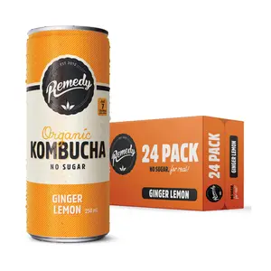 Trà Lên Men Hữu Cơ Vị Chanh Gừng, Organic Kombucha, Ginger Lemon, No Sugar (250ml) - REMEDY