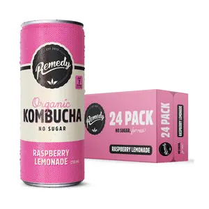 Trà Lên Men Hữu Cơ Vị Mâm Xôi Soda Chanh, Organic Kombucha, Raspberry Lemonade, No Sugar (250ml) - REMEDY
