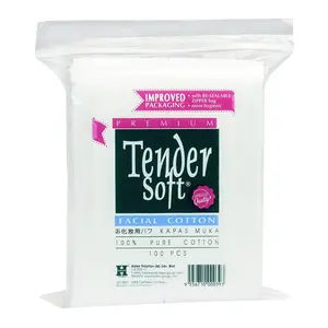 Bông Tẩy Trang Cao Cấp Túi Zip, Premium Facial Cotton, 100% Pure Cotton, 100 Miếng - TENDER SOFT