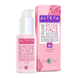 Kem Chống Nắng Hữu Cơ Cho Da Mặt, Organic Rose Face Age Defense Sunscreen, SPF 30 UVA/UVB Sheer Tint, 1.7 fl oz (50ml) - ALTEYA ORGANICS