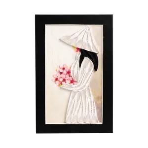 Nam Châm Giấy Xoắn Áo Dài Trắng, Twisted Paper Magnet 'Vietnamese Lady in White Ao Dai' - SANNY SOUVENIR