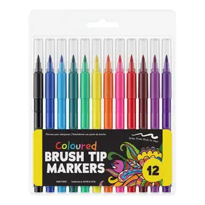 Bút Lông Nhiều Màu, Coloured Brush Tip Markers, 12 Cây - UNCLE BILLS