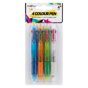 Bút Bi 4 Màu, Pen2Paper, Ball Point 4-Colour Pens with Soft Rubber Grip, 4 Cây - UNCLE BILLS