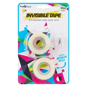 Keo Dán Trong Suốt, Pen2Paper, Invisible Tape with Dispenser, 2 Cuộn (33m x 18mm) - UNCLE BILLS
