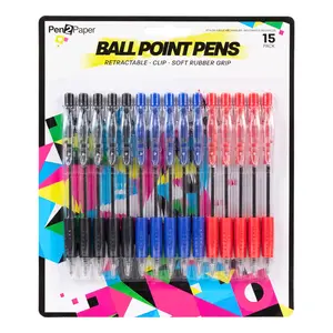 Bút Bi Xanh Đỏ Đen, Pen2Paper, Retractable Ball Point Pens with Soft Rubber Grip, 15 Cây - UNCLE BILLS