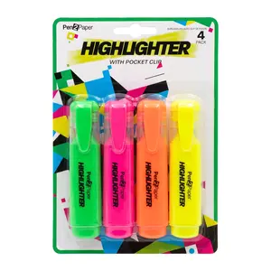 Bút Dạ Quang Nắp Kẹp Cỡ Lớn, Pen2Paper, Large Highlighter with Pocket Clip, 4 Cây - UNCLE BILLS