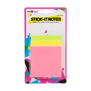 Giấy Ghi Chú Màu Neon, Pen2Paper, Stick-It Notes, 3 Gói (75 x 75mm) - UNCLE BILLS