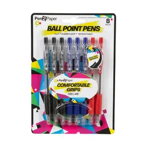 Bút Bi Bấm Tổng Hợp 3 Màu, Pen2Paper, Clip Ball Point Pens with Rubber Grip, 8 Cây - UNCLE BILLS