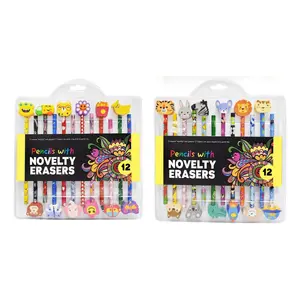Bút Chì Có Đầu Tẩy Dễ Thương, Pencils with Novelty Erasers, 12 Cây - UNCLE BILLS