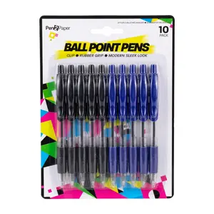 Bút Bi Bấm Xanh Dương & Đen, Pen2Paper, Clip Ball Point Pens with Rubber Grip, Black & Blue, 10 Cây - UNCLE BILLS