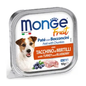 Pate Gà Tây & Việt Quất Cho Chó Nhỏ, Fruit Pate with Chunkies, with Turkey & Blueberry (100g) - MONGE