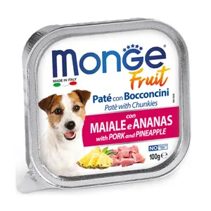 Pate Thịt Heo & Dứa Cho Chó Nhỏ, Fruit Pate with Chunkies, with Pork & Pineapple (100g) - MONGE