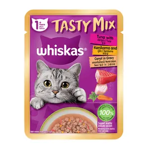 Thức Ăn Cho Mèo Vị Cá Ngừ, Thanh Cua & Cà Rốt, Cat Food, Tasty Mix with Tuna, Kanikama & Carrot in Gravy, 1+ Tuổi (70g) - WHISKAS