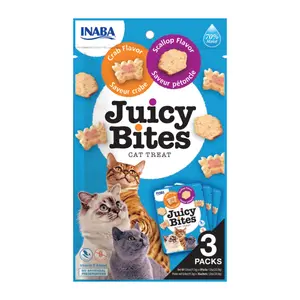 Bánh Thưởng Cho Mèo Vị Cua & Sò Điệp, Juicy Bites, Cat Treat, Crab & Scallop, 3 Gói, 1.2 oz (33.9g) - INABA FOODS
