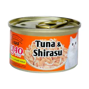 Thức Ăn Bổ Sung Cho Mèo Vị Cá Ngừ & Cá Cơm, Ciao, Tuna & Shirasu, Green Tea Powder Added (75g) - INABA FOODS