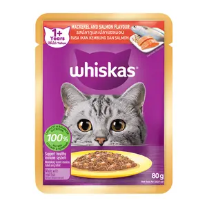 Thức Ăn Cho Mèo Vị Cá Thu & Cá Hồi, Cat Food, Mackerel & Salmon, 1+ Tuổi (80g) - WHISKAS